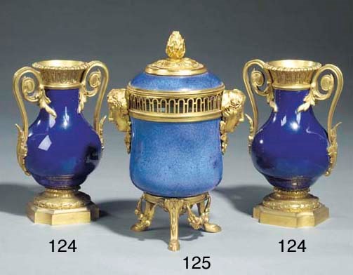 A Chinese powder blue ground porcelain and ormolu potpourri vase and cover