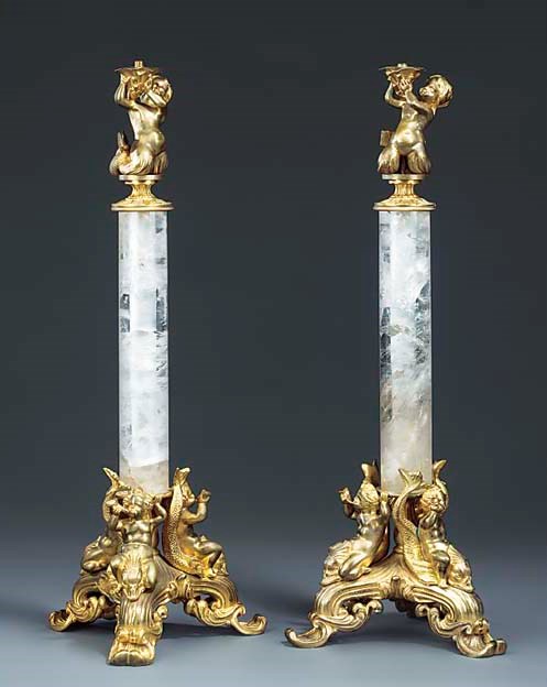 Pair of French gilt bronze and rock crystal table lamps