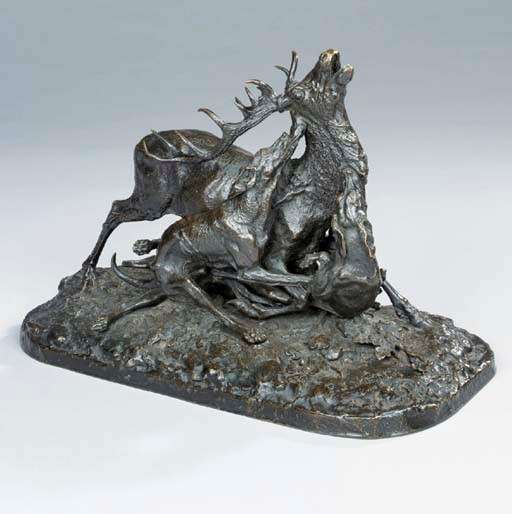 A French bronze group entitled 'Chasse au Cerf'