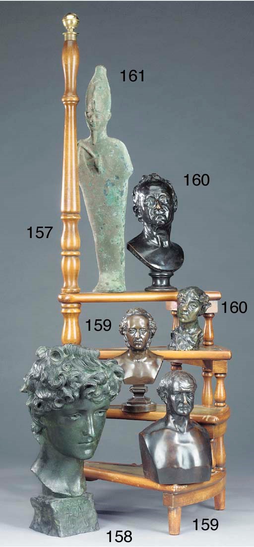 A set of mahogany and gilt tooled leather library steps