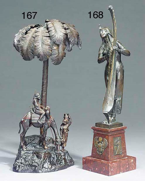 A Austrian cold painted bronze table lamp