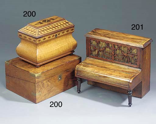 A Scottish ash and inlaid tea caddy
