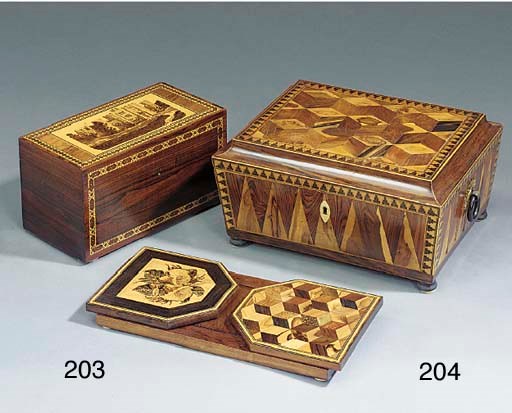 A Regency Tunbridgeware 'cube pattern' work box