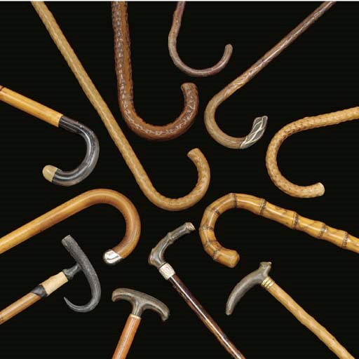 A collection of twelve walking sticks