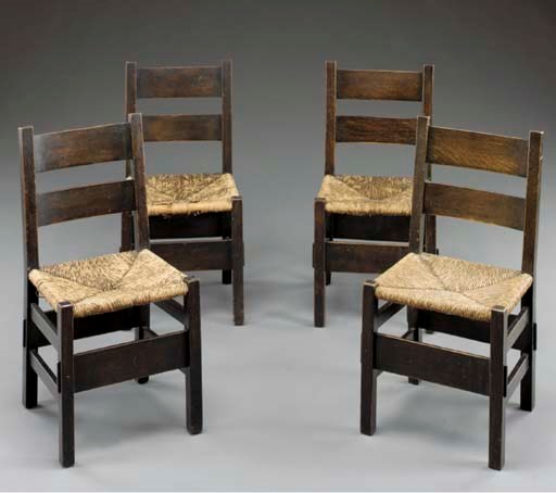 A SET OF FOUR STAINED OAK 'THORNDON' DINING CHAIRS