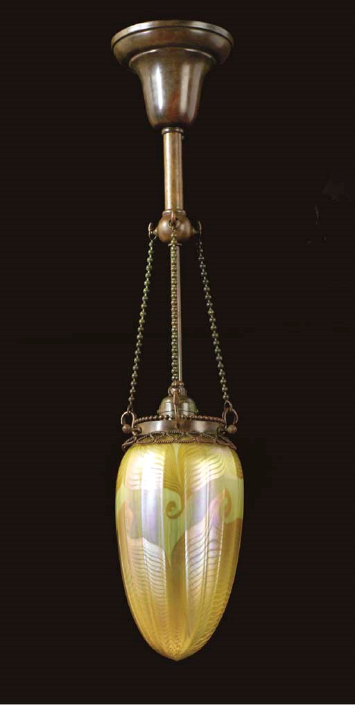 A FAVRILE GLASS AND BRONZE 'STALACTITE' CHANDELIER