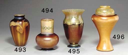 A DECORATED FAVRILE GLASS VASE