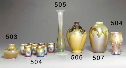 A DECORATED FAVRILE GLASS CABINET VASE