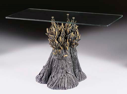 A FRENCH PATINATED-BRONZE AND GLASS OCCASIONAL TABLE