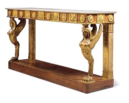 AN EMPIRE ORMOLU-MOUNTED MAHOGANY AND PARCEL-GILT CONSOLE TABLE