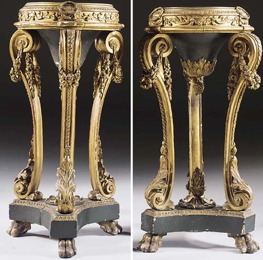 A PAIR OF LOUIS XVI GILTWOOD AND GREEN-PAINTED ATHENIENNES