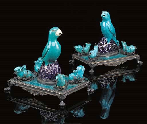 Two French silver-mounted Chinese porcelain groups