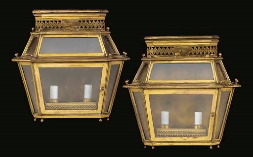 A PAIR OF FRENCH LACQUERED-BRASS WALL-LIGHTS