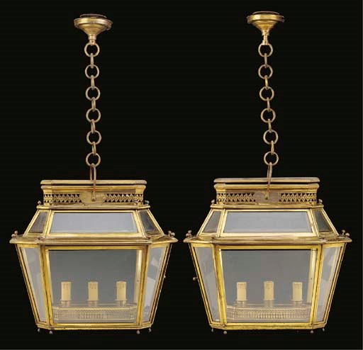 A PAIR OF FRENCH LACQUERED-BRASS LANTERNS