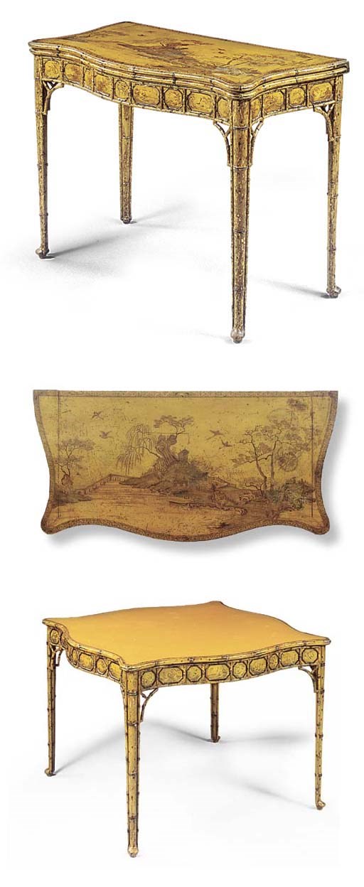 A PAIR OF ENGLISH WHITE AND POLYCHROMED-JAPANNED CARD TABLES
