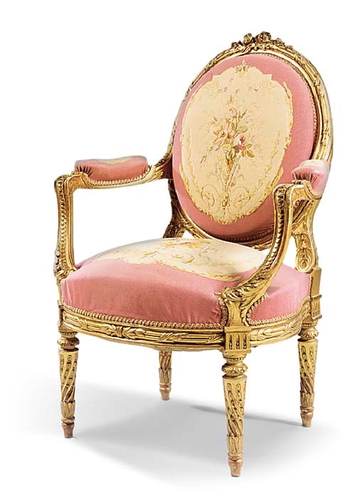 A LOUIS XVI-STYLE GILTOOD FAUTEUIL