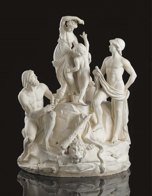 A Naples (Real Fabbrica Ferdinandea) white biscuit large mythological group