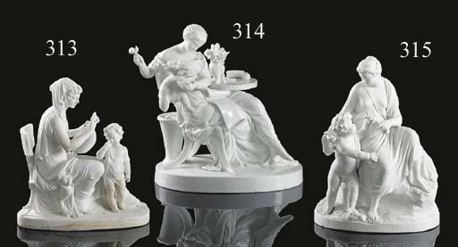 A Buen Retiro white biscuit group a nymph garlanding Cupid