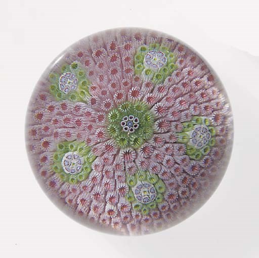 A St Louis pink carpet-ground patterned millefiori weight
