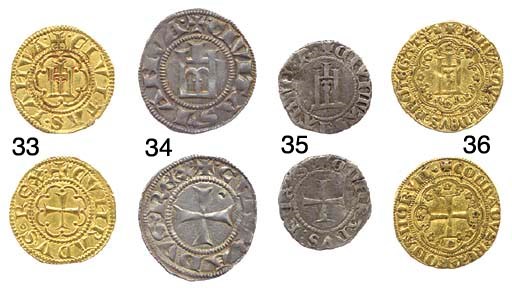 Genovino d'oro, 3.386g., +.IANVA.QVAM.DEVS.PROTEGAT, castello in otto archi doppi con ornati trilobati alle punte e stelle agli angoli, rosette a cinque punti nei concavi, in cerchio perlinato, punto sotto il castello, interpunzione con punti, simboli alberetto e castelletto, rov. +CONRADVS.REX.ROMANORVM., croce patente in otto archi come prec. meno le rosette, in cerchio perlinato, interpunzione con trifogli (B.845; CNI.34,40; F.-; Lun.15; MIR.7), BB