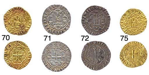 Genovino d'oro con gigli, 3.526g., +K:REX:FRANCOR'.IANVA:G, castello in otto archi con gigli alle punte, rov. +.CONRADV'. REX: ROMANOR:R, croce in otto archi come dir. (B.880; CNI.85,14; F.401; Lun.53; MIR.53), BB, molto rara