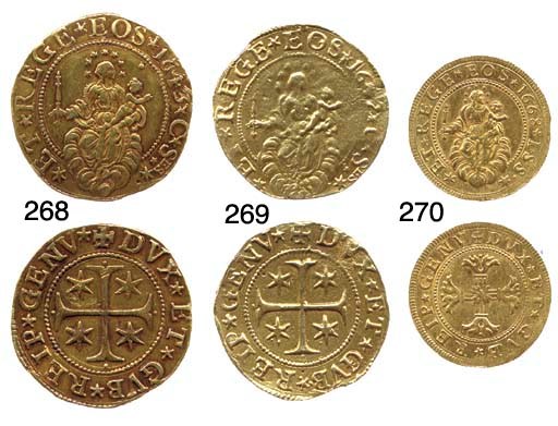 Quadrupla, 1668, 13.323g., 'al torchio', *ET REGE* EOS*  1668* I*S*S**, come prec., rov. +DVX* ET* GVB* REIP* GENV, croce ornata a foglie (CNI.385,1; F.430; KM.85; Lun.256; M.41.36; MIR.260/15), segni sul bordo, BB, estremamente rara