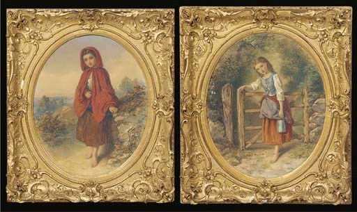 A pair of Victorian oval watercolour pictures of girls