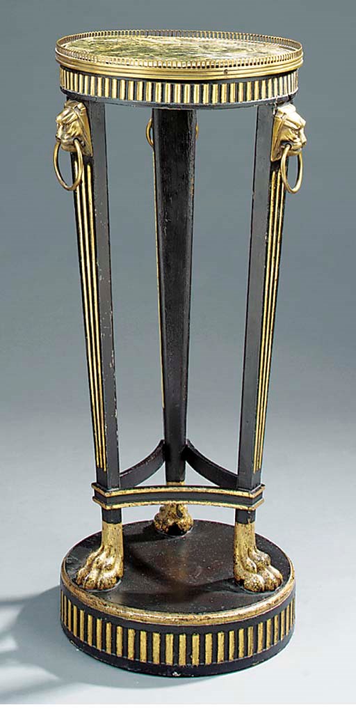A Victorian painted and gilt heightened tripod pedestal