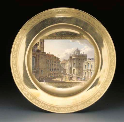 A Vienna topographical gold-ground cabinet plate