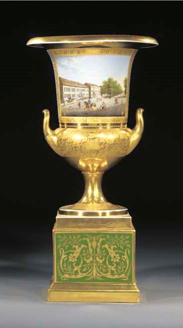 A Berlin documentary two-handled krater Vase and a plinth