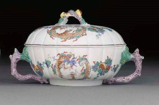 A Meissen Kakiemon lobed circular two-handled bowl and cover