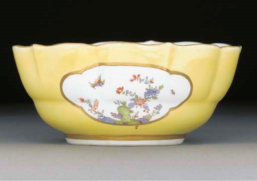 A Meissen Kakiemon yellow-ground lobed bowl