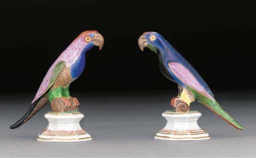 Two Meissen miniature models of parrots