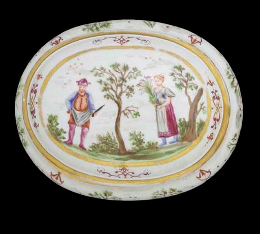 A Meissen Hausmalerei oval sugar-box and cover