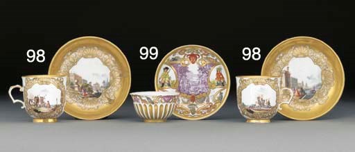 A Meissen Hausmalerei teabowl and saucer