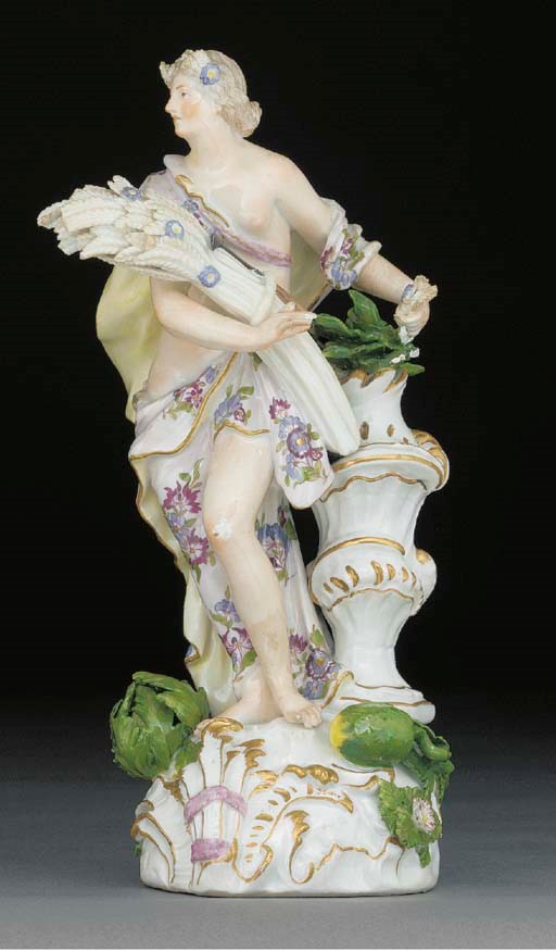 A pair of Meissen figures emblematic of Winter and Summer