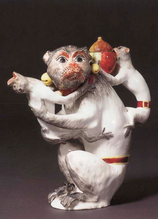 A Meissen Monkey-ewer and a cover