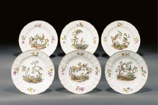 Six Meissen Dulong pattern ornithological plates