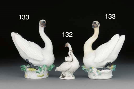 A Meissen and a Samson model of a swan