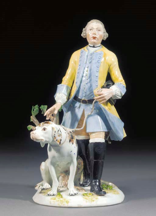 A Meissen group of Johann Georg Wentzel with Princess Maria Anna's dog