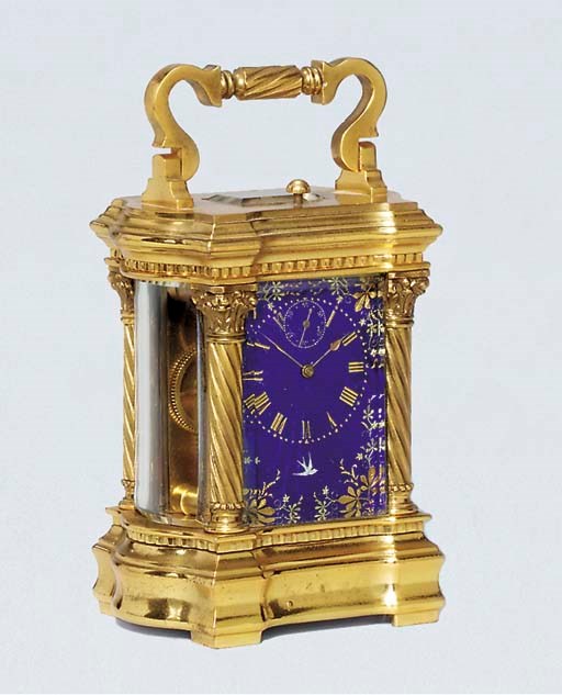 A Swiss brass minute-repeating miniature carriage timepiece with subsidiary seconds