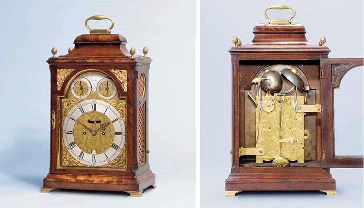A George III mahogany and brass-mounted striking table clock