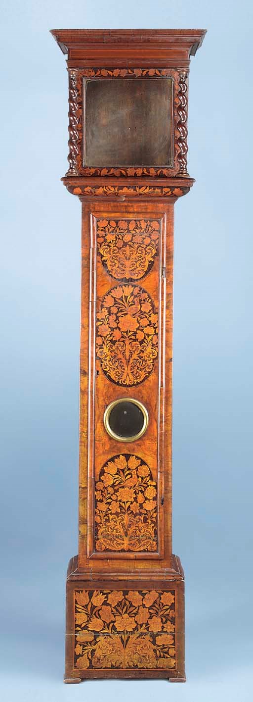 A William and Mary walnut and floral marquetry longcase clock case