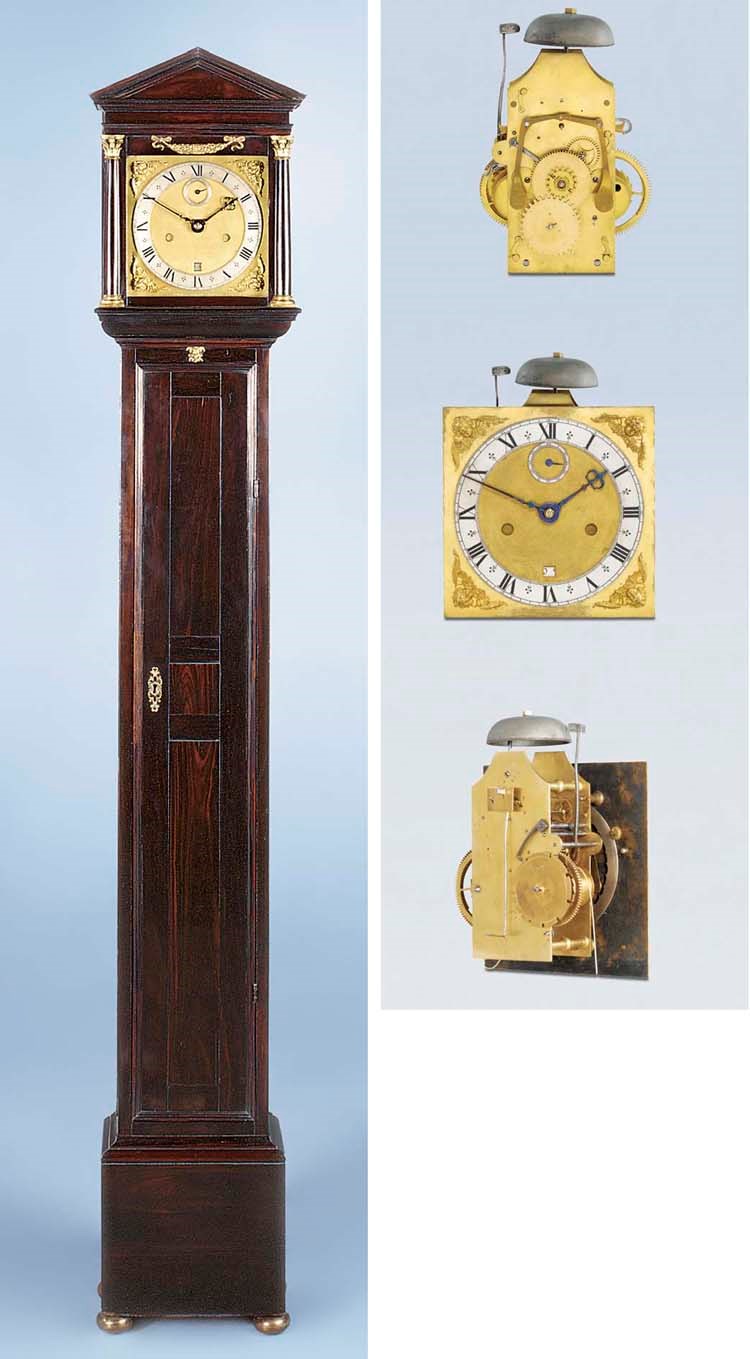 A Charles II ebony architectural longcase clock