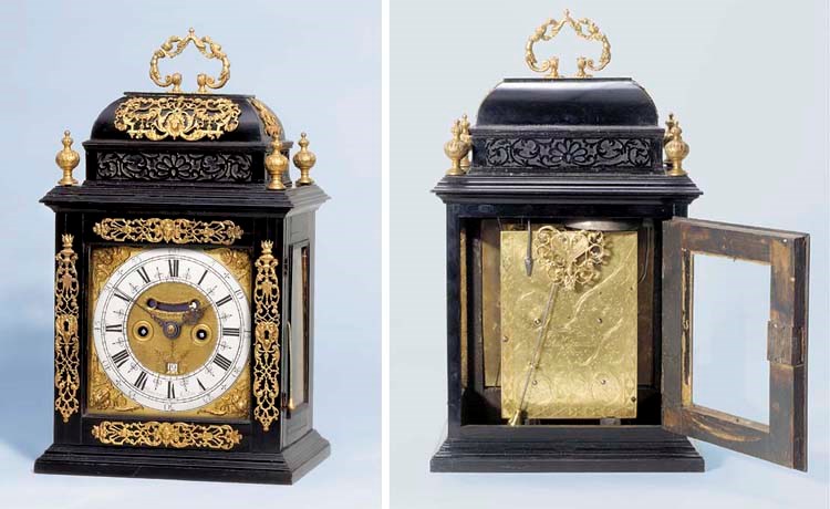 A Queen Anne ebony and gilt-brass mounted striking table clock