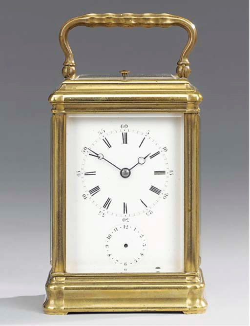 A French brass striking and repeating carriage clock with alarm, circa 1870