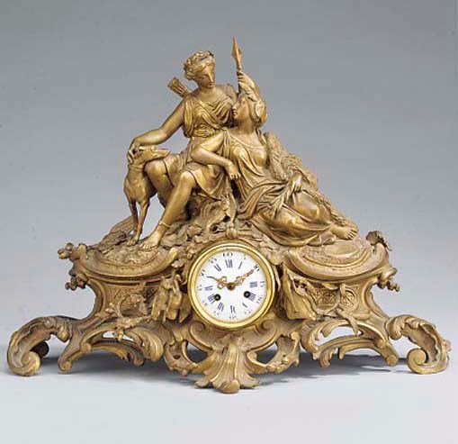 A Napoleon III large gilt-bronze figural striking mantel clock, circa 1860