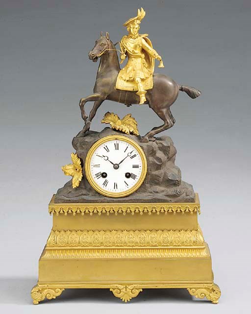 A Louis Philippe ormolu and bronze figural striking mantel clock, circa 1840