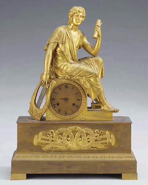 An Empire ormolu figural striking mantel clock, circa 1810