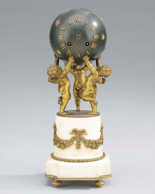 A French white marble, gilt and patinated striking globe clock, circa 1900